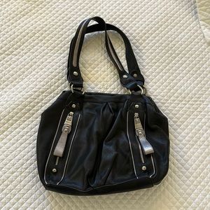 B Makowsky leather shoulder bag satchel black silver